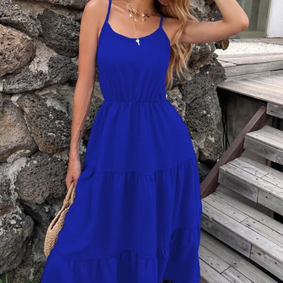 COUNTRY DOLLZ Blue maxi Dress crisscross back - Picture 3 of 7